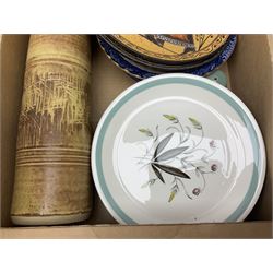 Portmeirion Botanic Garden jug, Poole Pottery planter, Denby coffee pot, Wedgwood Jasperware trinket box, Le Creuset oven dish and a collection of other ceramics, etc, in four boxes 