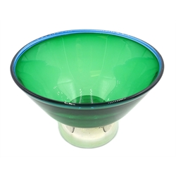  Shop stock: Hallmarked silver mounted green glass pedestal bowl boxed 13.5cm diameter  