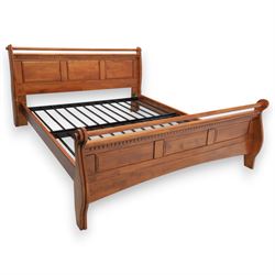 Late 20th century king sized cherry wood sleigh bed, shaped headboard and footboard with m...