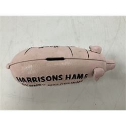 Cast iron Harrisons Hams money box, H10cm