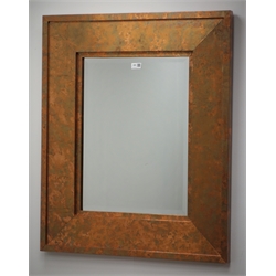  Rectangular acid washed copper finish mirror with bevelled glass, 90cm x 75cm  