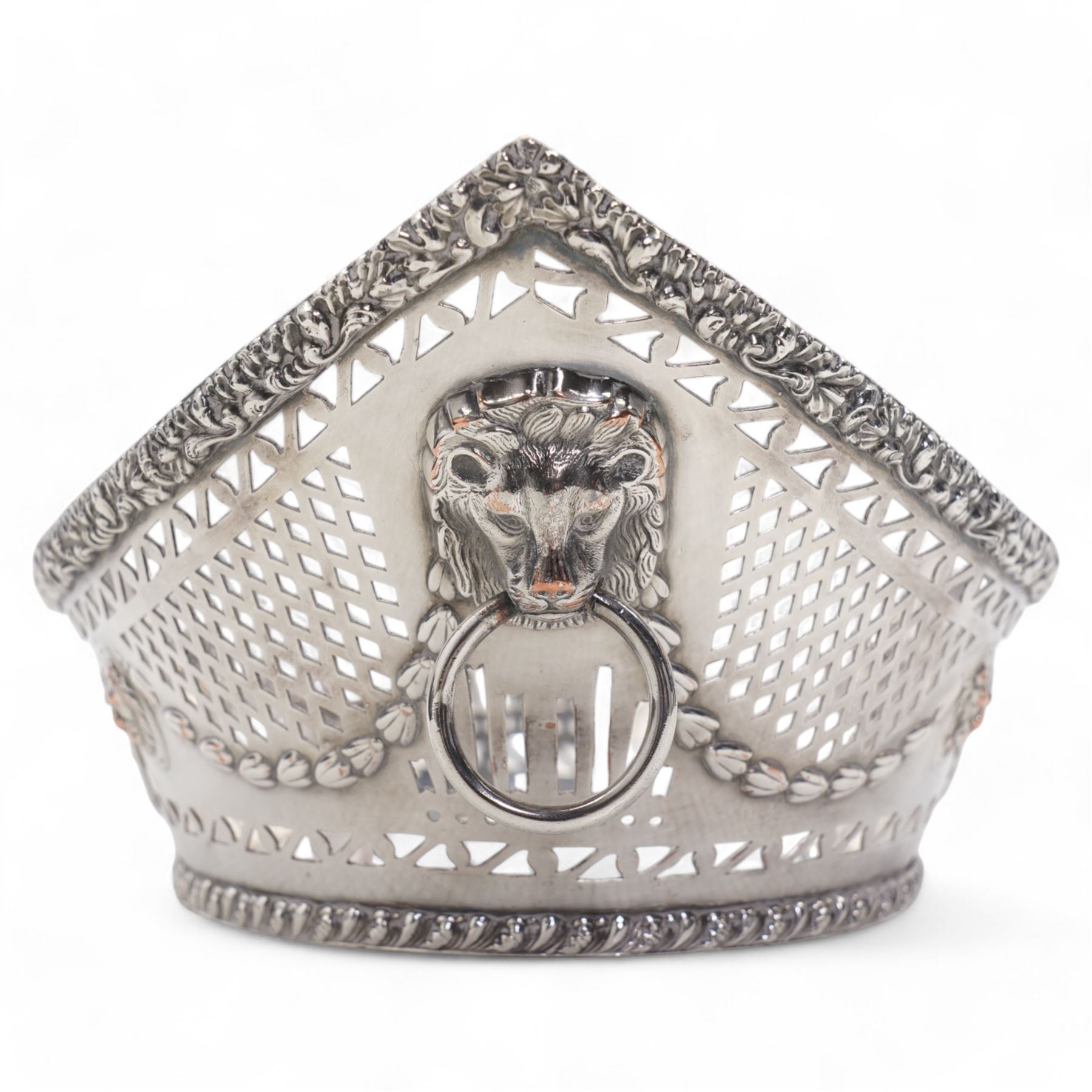 19th century silver plated bread basket, with impressed marks 'T' and 'S' to base, D32cm