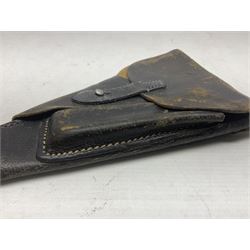 WW2 German P38 auto pistol leather holster with magazine pouch; marked P38 verso and CXB 4 H24cm