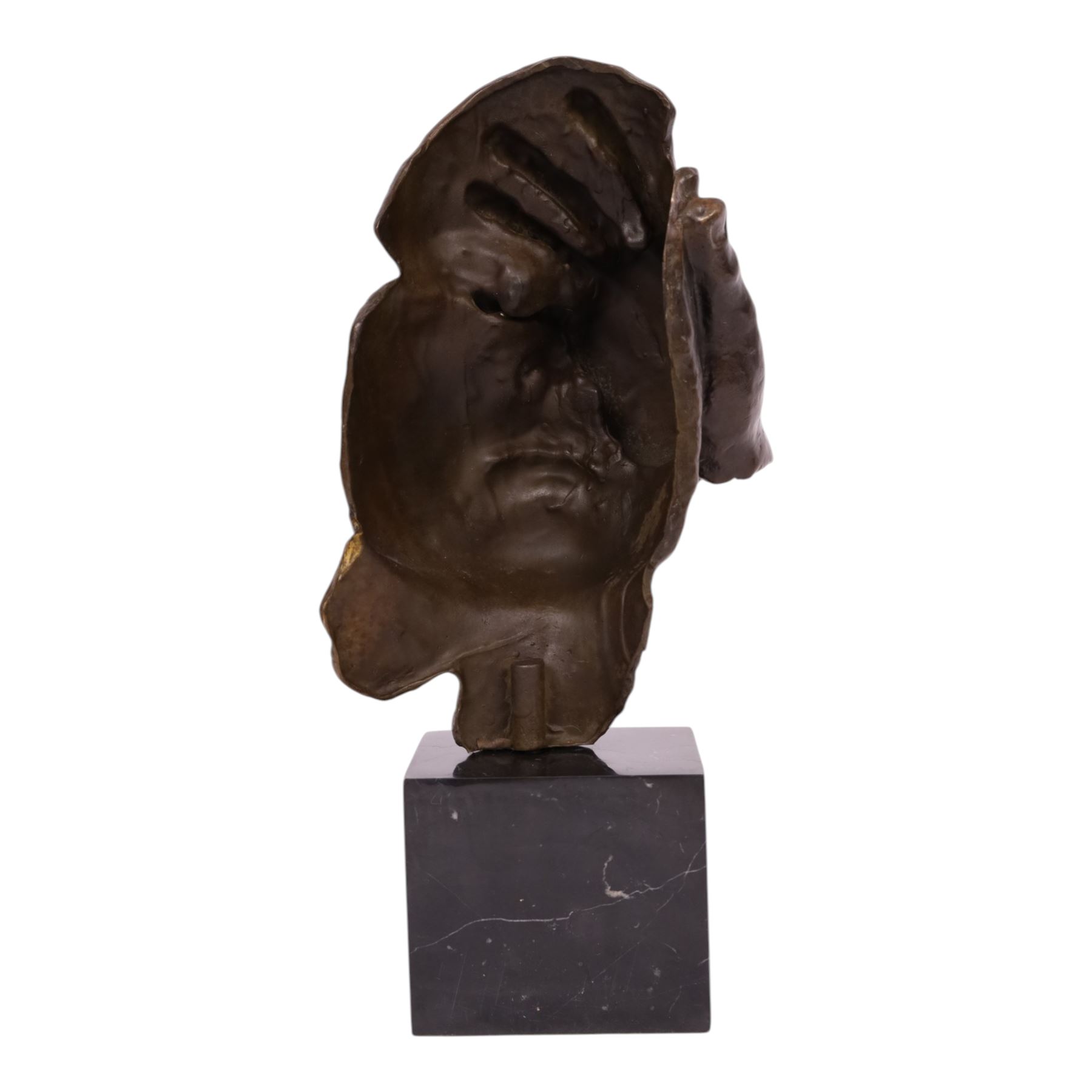 After Salvador Dali (Spanish 1904-1989): Reflection, bronze figure with hand covering the face, H43cm