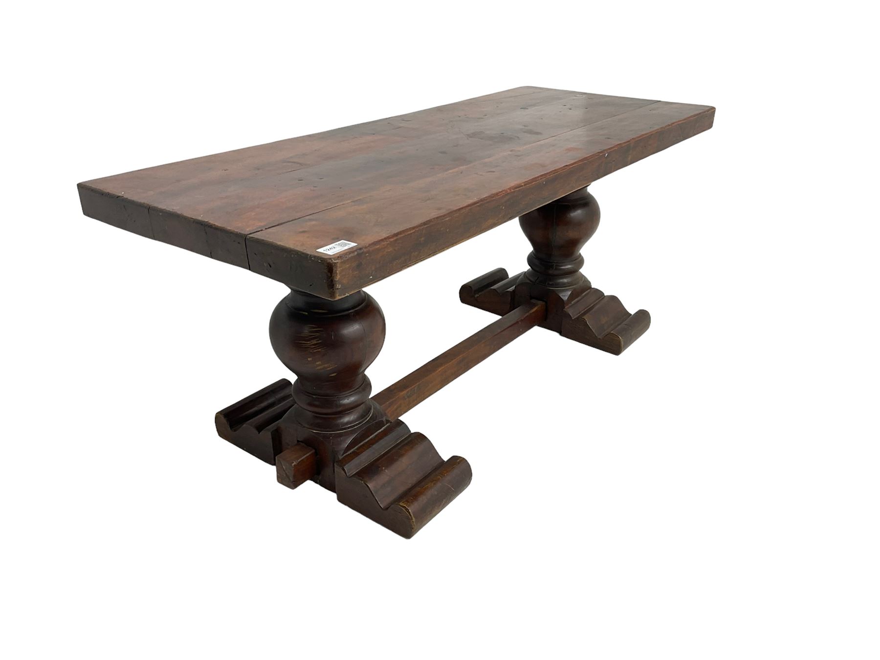 Hardwood rectangular coffee table, twin pedestal base