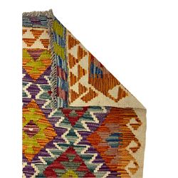 Chobi kilm runner, multi-colour ground, repeating stepped lozenge design
