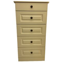 Cream finish five drawer chest