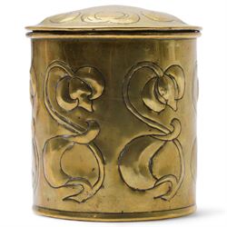 Brass Art Nouveau period biscuit barrel, with repeating floral decoration, H12cm