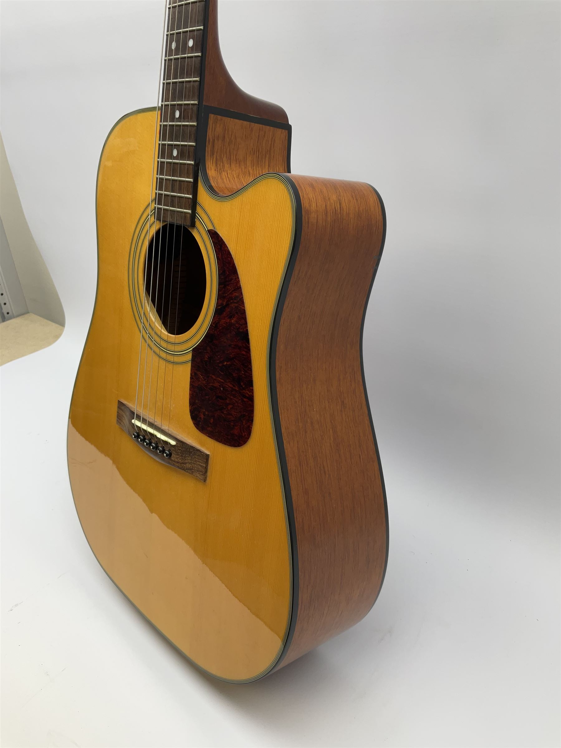 Fender model DG-20CE NAT semi-acoustic guitar with mahogany back and sides and spruce top, serial no. 03035336, L104cm, in fitted carrying case