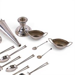 Group of silver, including salts, spoons, candlestick and oddments, all hallmarked