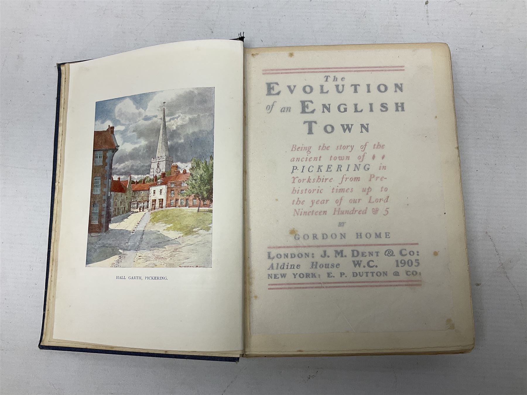 Collection of seven books comprising The Evolution of an English Town, Pickering & Yorkshire, pub J.M Dent & Co 1905,  Yorkshire, and Yorkshire Vales and Wolds all by Gordon Home, Thorton le Dale R.W. Jeffery 1931, A Ballade upon a Wedding Sir John Suckling, Nimrod's Hunting Tours and Ryedale and North Yorkshire Antiquities, George Frank, pub. Simpson York