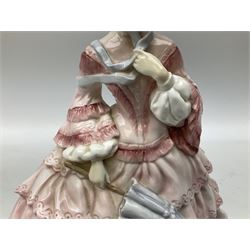 Coalport Limited Edition figure from Literary Heroines Collection, together with three Royal Worcester figures, 1855: The Crinoline, Celebration of the Queens 80th Birthday and 'Love' inspired by the work of the NSPCC 