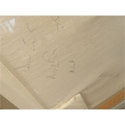 Cricket memorabilia: signed cricket bat from John Childs Benefit year 1994, and two framed England cricket shirts both with signatures, largest frame H95cm