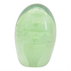 Three Victorian green glass dump paperweight with floral sulphur inclusions, H14cm