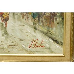 French School (Mid-20th century): Parisian Street Scene, oil on canvas signed J Giordans 60cm x 91cm
