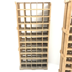 Pair rustic pine wine racks, 110 bottle spaces in total, W60cm, H134cm, D26cm