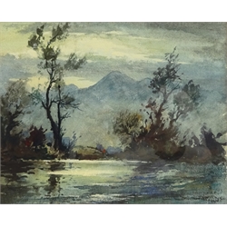 Robert Leslie Howey (British 1900-1981): 'Derwentwater and Skiddaw', watercolour signed, titled verso on gallery label 20cm x 25cm  Provenance: with The Hawkshead Gallery, Hawkshead Nr. Ambleside  DDS - Artist's resale rights may apply to this lot    