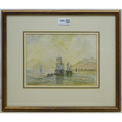 English School (19th/20th century): Sailing vessels outside Whitby Harbour, watercolour signed G Weatherill 16cm x 22cm