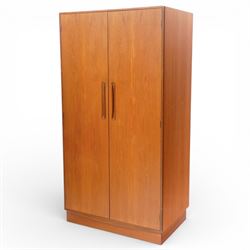 G Plan - 'Fresco' teak double fitted gentleman's wardrobe, twin doors enclosing two sectio...
