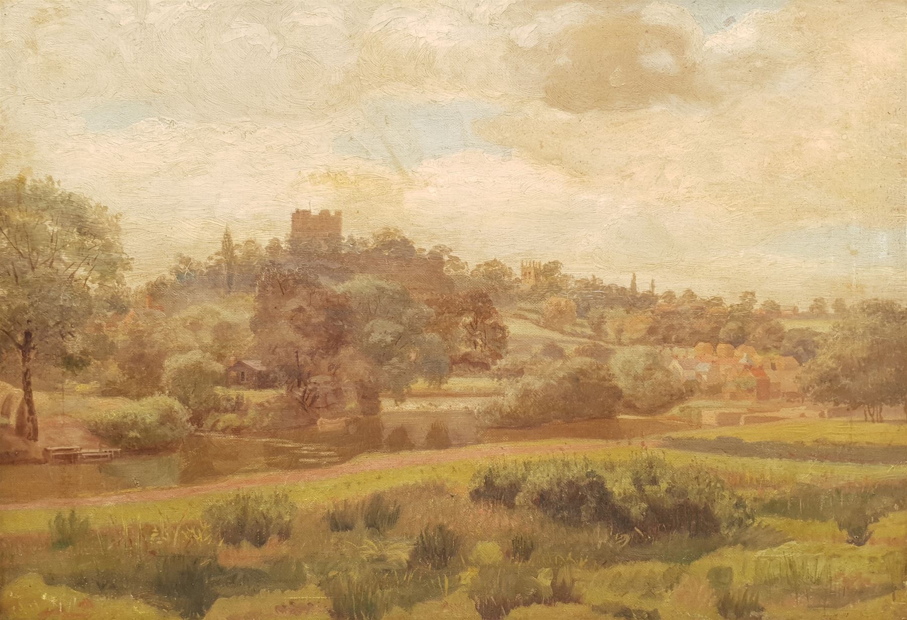 English School (Early 20th century): Yorkshire River Landscape, possibly Richmond, oil on canvas unsigned 34cm x 50cm