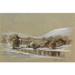  Peter Shutt (British Contemporary): 'Rievaulx' & 'Bolton' Abbeys in the Snow, pair gouache 13cm x 20cm (2)  