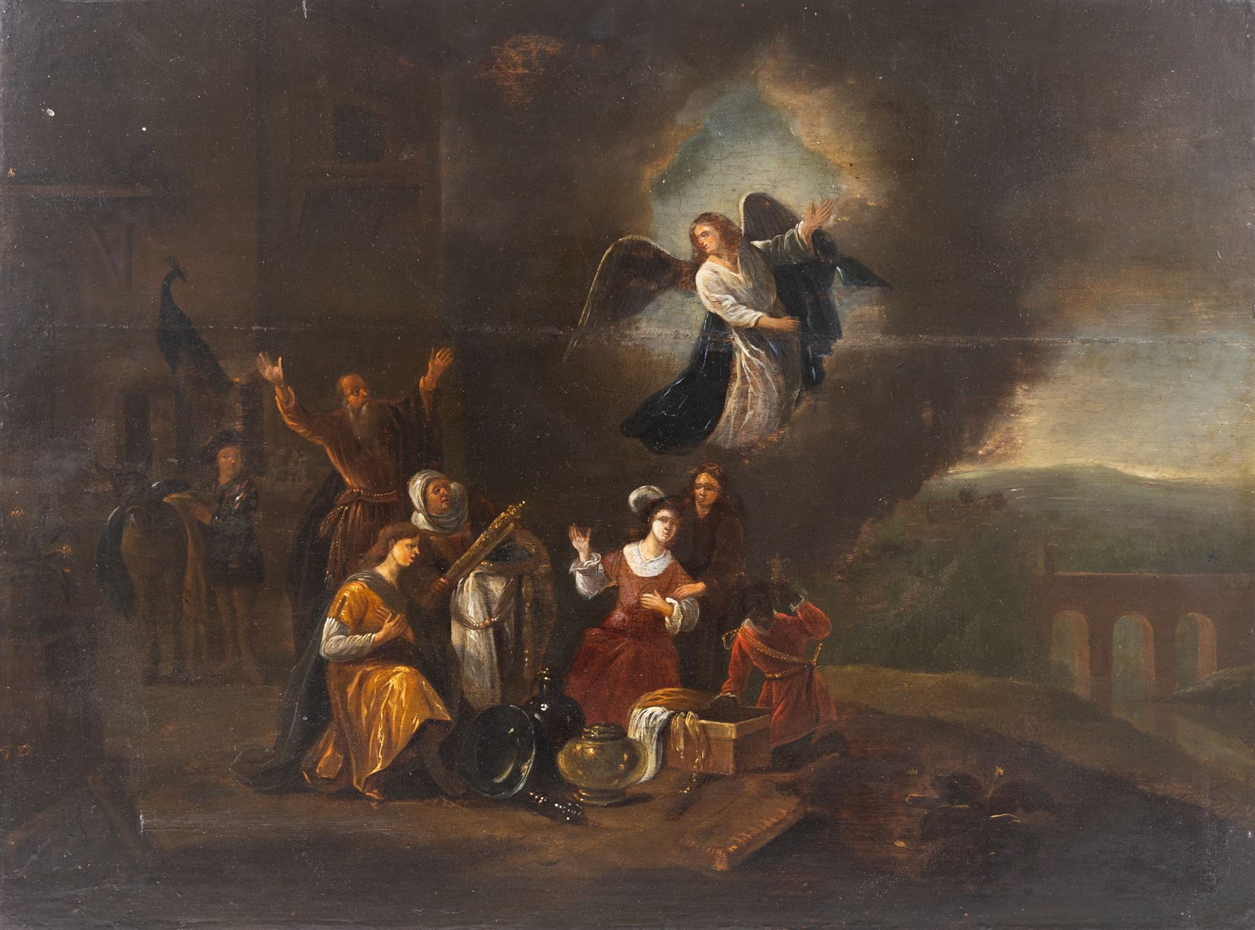 Dutch School (18th century): The Annunciation, oil on panel unsigned 48cm x 65cm (unframed)