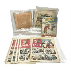 Collection of approximately forty-six 1920s and onwards comic books, to include eight Eagle comics dated 1952-1953, Rupert Bear and the Snow Sports Adventure Series no.23, and further comics from the Magnet Library, Radio Fun, Film Fun, Wizard, Beano etc 