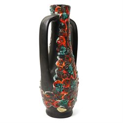 Mid-century twin-handled fat lava vase, H45cm 