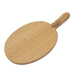 Mouseman - oak oval cheese board, the handle with carved mouse signature W28cm by the work...