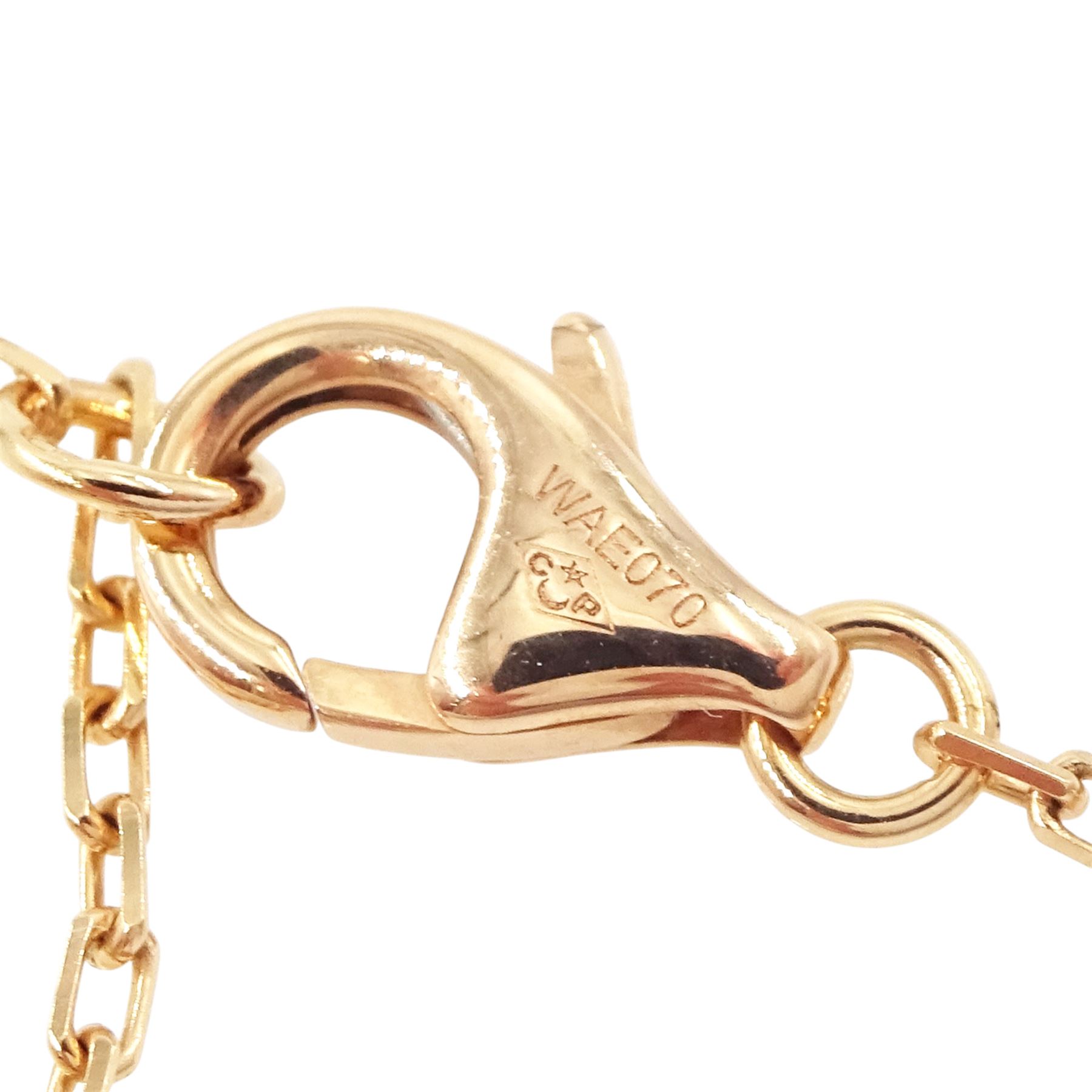 Cartier d'Amour 18ct rose gold pink sapphire pendant necklace, bezel set with a single round cut sapphire of approx 0.15 carat, boxed with certificate