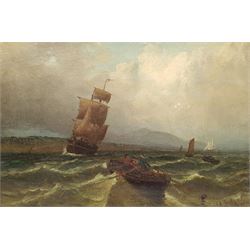 W McLea (19th century): Shipping off the Coast, oil on board indistinctly signed 18cm x 27cm