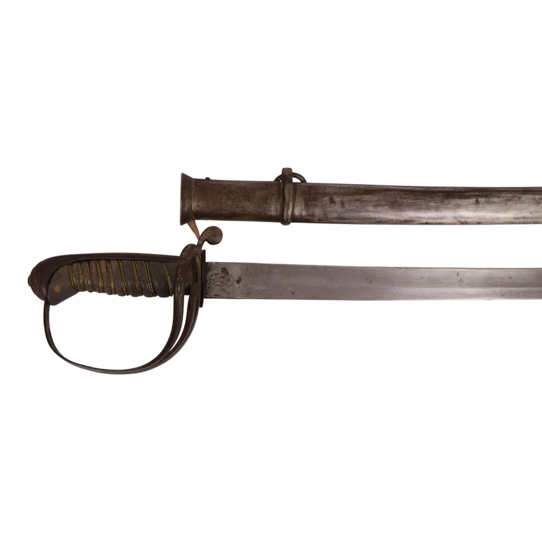 Sword, the 86cm single edged blade marked Toledo with metal scabbard, together with  Yataghan bayonet