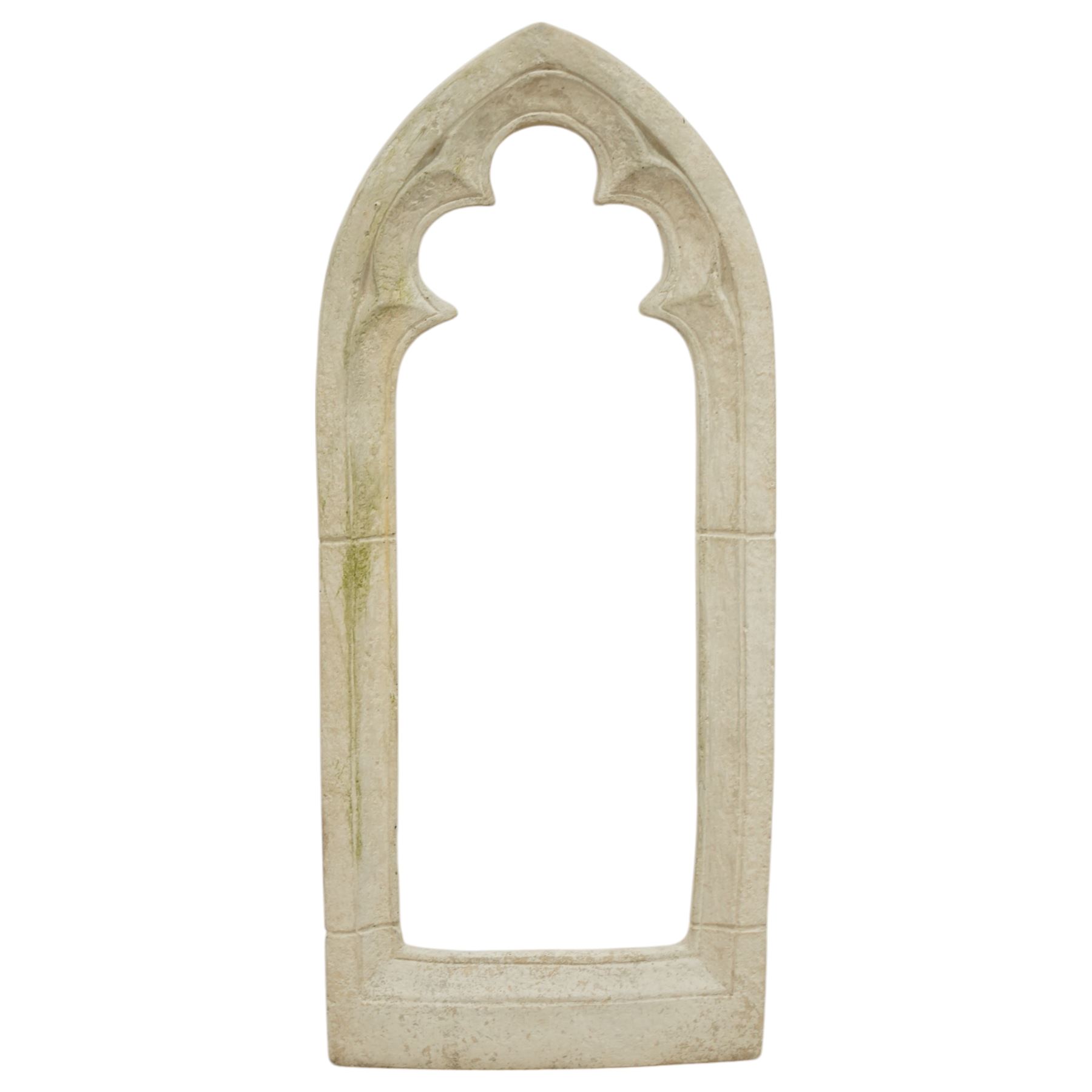 Pair of cast stone Gothic lancet shaped window frames 