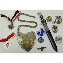  Collection of Replica Nazi militaria including Anti-Aircraft badge, Dagger, medal etc.  
