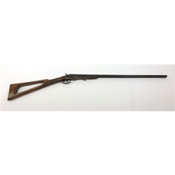 Belgian .410 side-by-side double barrel hammer shot gun with side lever operated folding 70cm barrels and walnut skeleton stock, No.498, L109cm overall SHOTGUN CERTIFICATE REQUIRED