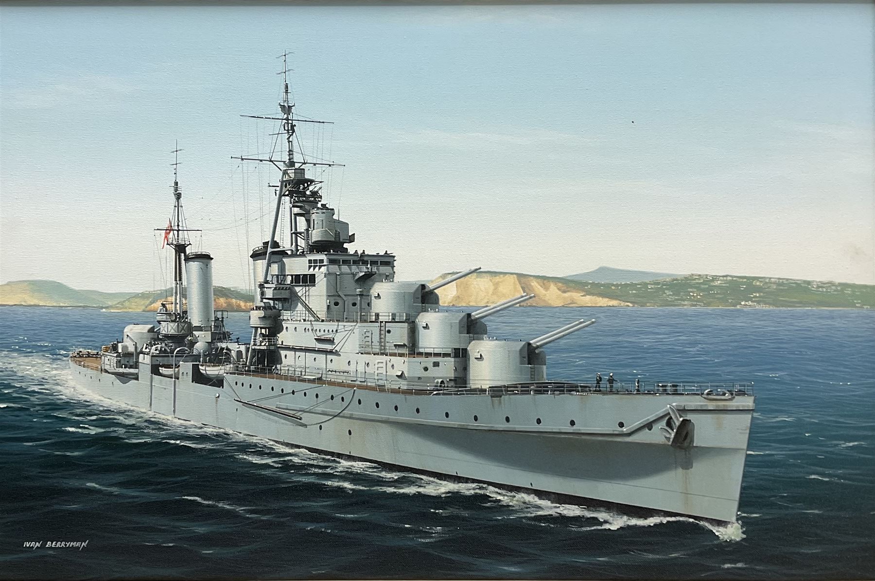 Ivan Berryman (British 1958-): Naval Ship's Portrait of a Dido-Class Cruiser, oil on canvas signed 39cm x 59cm 
Provenance: with Bosleys Military Auctioneers Marlow 1st Sept. 2010 Lot 742

