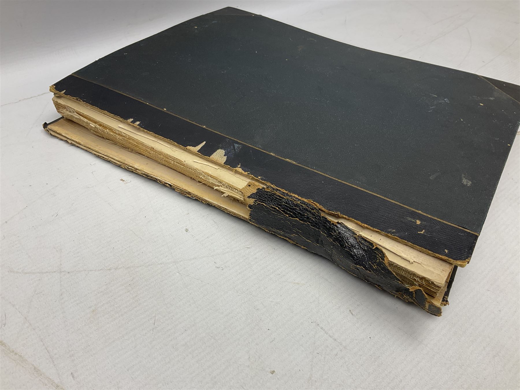 Victorian scrapbook of various fixed decoupage to include, greeting cards, portraiture, flowers, animals etc,