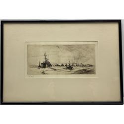 Frank Henry Mason (Staithes Group 1875-1965): 'The Disperse 1918', dry point etching signed in pencil, limited edition of 100 Fine Art Trade Guild No.1, 12cm x 24cm
