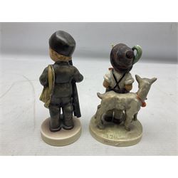 Seven Goebel Hummel figures, comprising Chimney Sweep 12/I, Apple Tree Girl 14/I, Apple Tree Boy,  Little Goat Herder 200/I, Surprise 94 3/0, Signs of Spring 203/20 and Wayside Harmony 111/30, tallest H15cm
