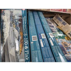 Collection of Revell military model building kits, including three USS Constitution examples, S-100 & Flak, German Submarine U99 and other similar model kits
