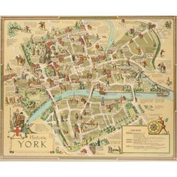 Estra Clark (British 1904-1993): 'Historic York', pictorial colour map of the City of York...