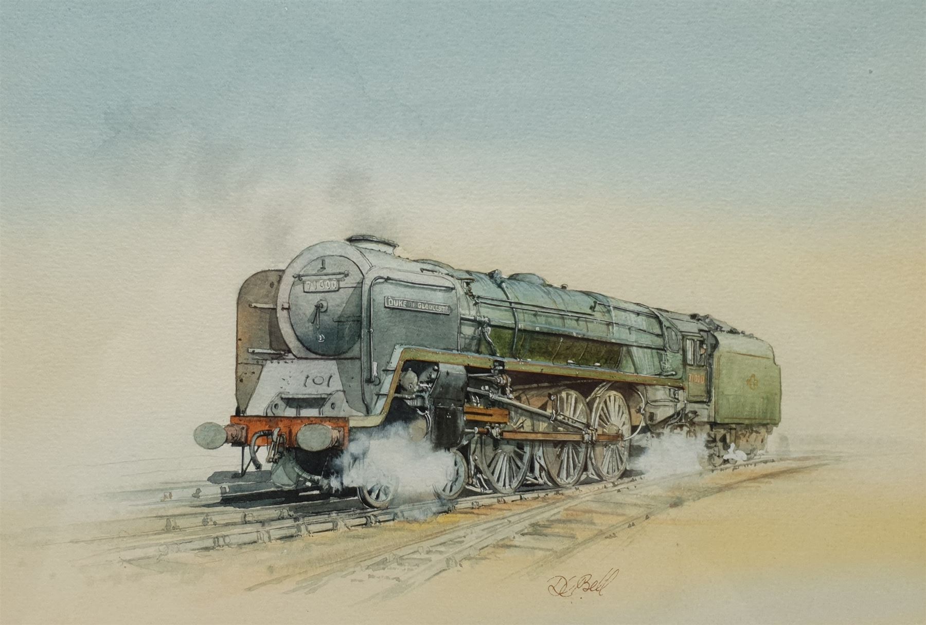 David C Bell (British 1950-): 'Duke of Gloucester' Locomotive 71000, watercolour signed 18cm x 25cm