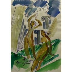 Sergie Mikhailovich Luppov (Russian 1893-1977): Female Nudes in Classical Surroundings, watercolour signed 46cm x 33cm