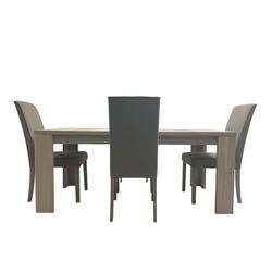 Wayfair Veasley - washed oak finish rectangular dining table, and set four high back dining chairs upholstered in grey fabric