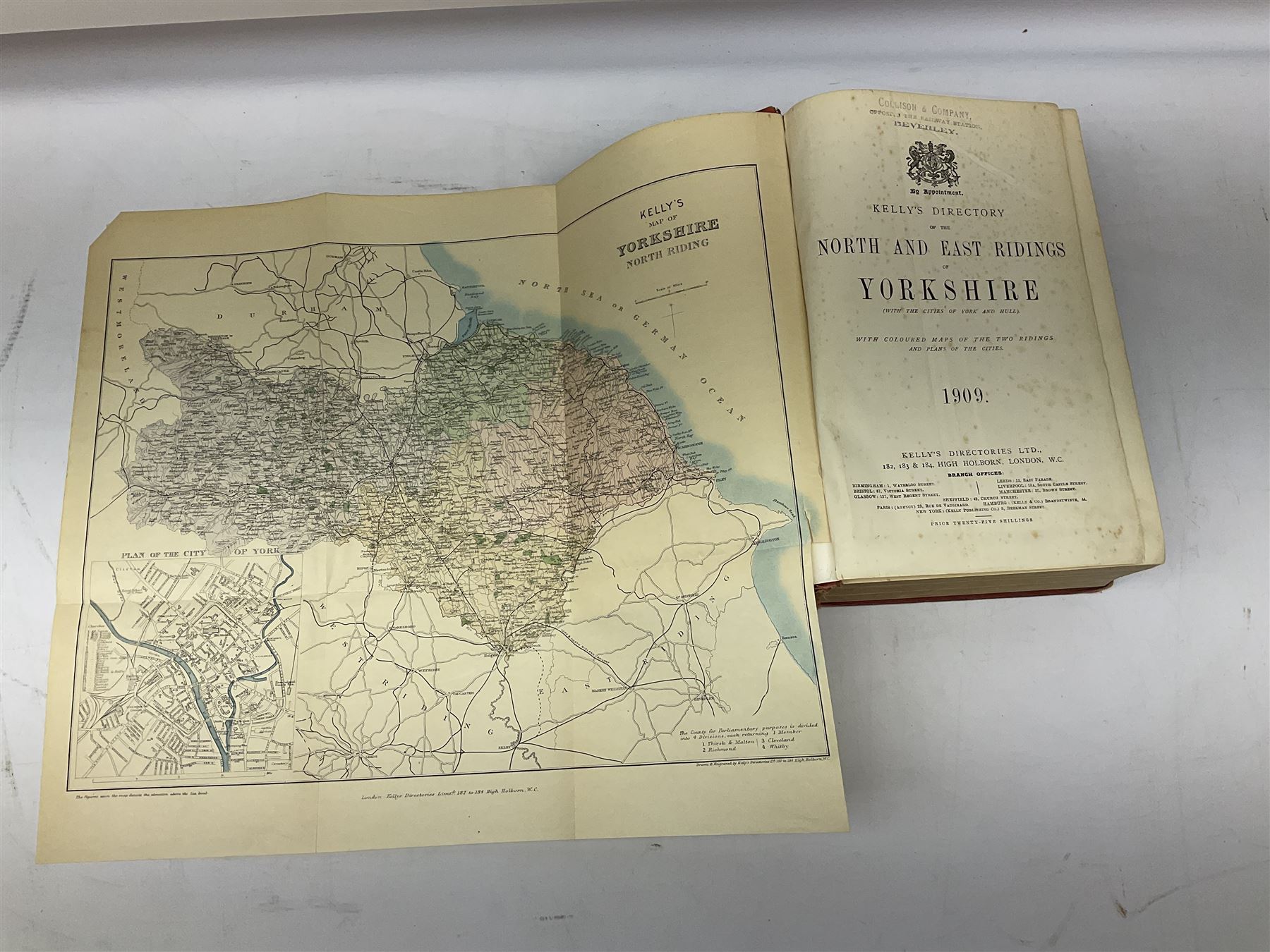 Kelly`s Directory of the North and East Ridings of Yorkshire, 1909, with maps together with The Antiquities and History of the Town of Beverly, History, Topography and Directory of East Yorkshire and Baily's Hunting Directory 1906-1907, with maps 