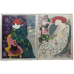 Linda Le Kinff (French 1949-): 'Madeleine' and 'Leda', pair limited edition colour lithographs signed and numbered in pencil 65cm x 50cm (2)