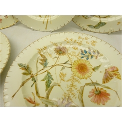  Set of Seven Victorian Royal Crown Derby Harrow plates, each painted in the Aesthetic style with wild flowers and insects, D22cm (7)  