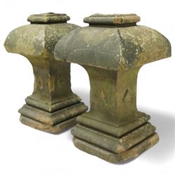 Pair of late 19th century sandstone finials, of square tapering form with with chamfered edges and on a plinth base