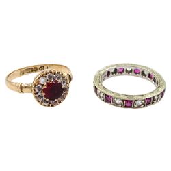 Early 20th century 9ct rose gold red and clear paste stone ring, Chester 1911 and a later 9ct white gold paste stone set full eternity ring, Birmingham 1960