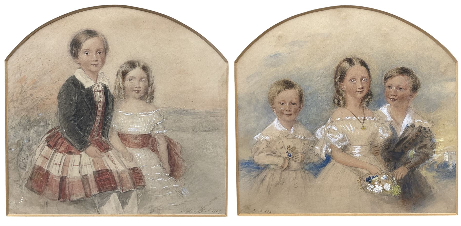 Sydney Buck (British fl.1839-1850): Children of Charles Matthew & Frances Elizabeth Harrison, pair watercolours signed and dated 1842 & 1847, 25cm x 26cm (2) (one unframed)